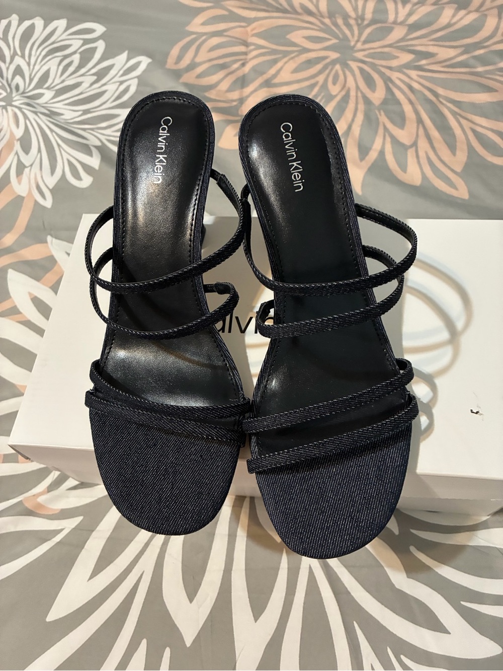Calvin Klein Navy Multi-Strap Slide Heel, Size 8.5